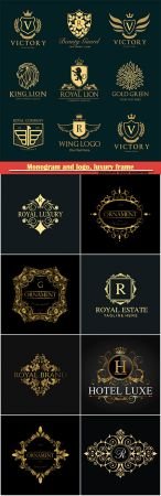 Monogram and logo, luxury frame vector design elements