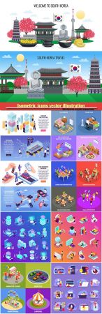 Isometric icons vector illustration, banner design template # 14