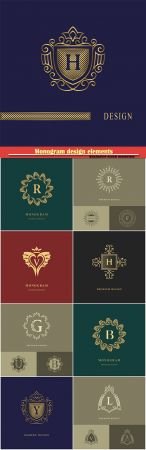 Monogram design elements, template calligraphic elegant line art logo design