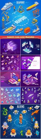 Isometric icons vector illustration, banner design template # 24