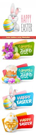 Easter holidays vector illustration, spring flowers card design template