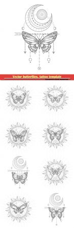 Vector butterflies, tattoo template