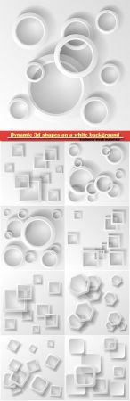 Dynamic 3d shapes on a white background, design for abstract geometric background