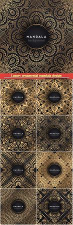 Luxury ornamental mandala design background in gold color vector