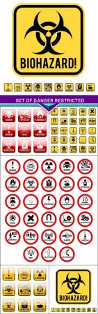 Set of danger restricted and hazards signs icon 5X EPS