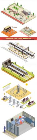 Isometric icons vector illustration, banner design template # 10