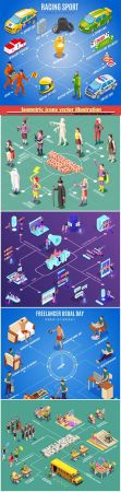 Isometric icons vector illustration, banner design template # 16
