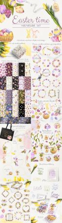 Easter time, watercolor spring set