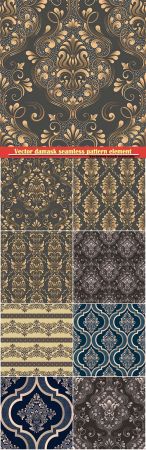 Vector damask seamless pattern element, floral baroque template