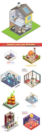 Isometric icons vector illustration, banner design template # 15