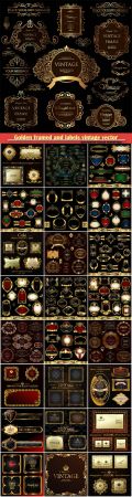 Golden framed and labels vintage vector illustration