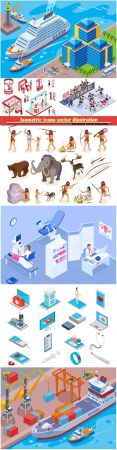 Isometric icons vector illustration, banner design template # 25