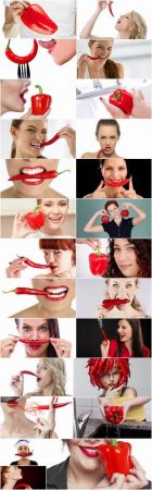 Pepper red hot chili girl woman with sweet pepper 25 HQ Jpeg