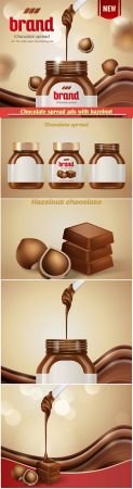 Chocolate spread ads with hazelnut and dripping paste in 3d illustration