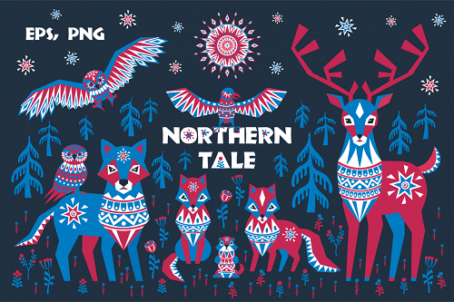 Northern tale. Arctic animals in Tribal style   83300