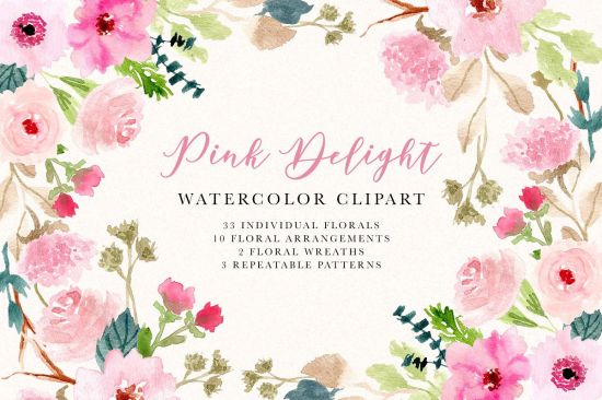 Pink Delight Watercolor Floral Clipart   3692122