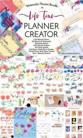 CreativeMarket - Watercolor Life Time Planner Creator
