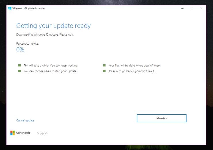 windows 10 update assistant download size