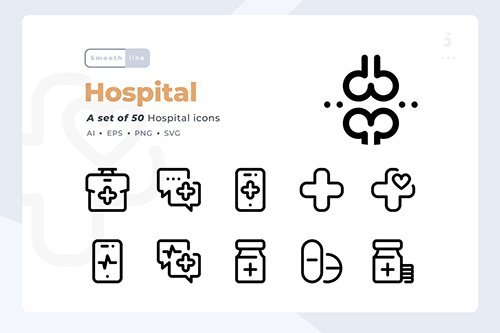 Smoothline - 50 Hospital icon set