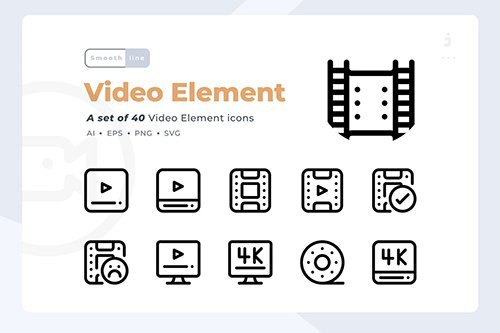 Smoothline - 40 Video Element icon set