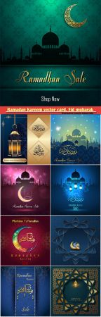 Ramadan Kareem vector card, Eid mubarak calligraphy design templates #3