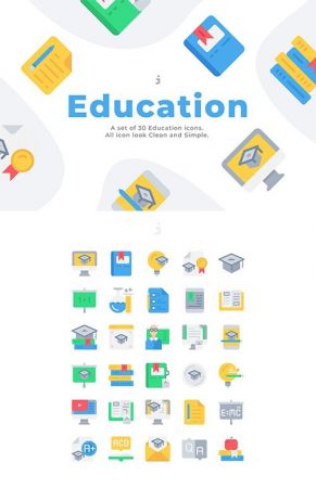 30 Education and Learning Icons - Flat