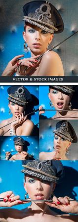 Young girl make up military peak cap and sexual lash