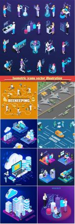 Isometric icons vector illustration, banner design template # 50