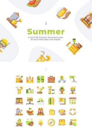 30 Summer Icons - Flat