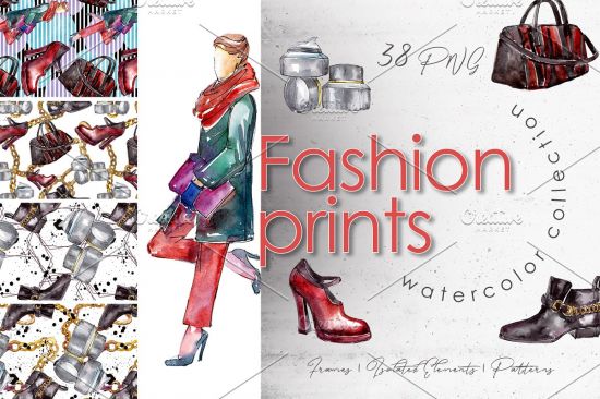 Fashion prints Watercolor png - 3758543