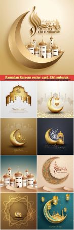 Ramadan Kareem vector card, Eid mubarak calligraphy design templates #2