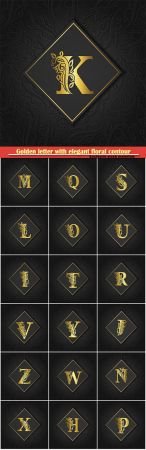 Golden letter with elegant floral contour for logo, monogram, invitation, flyer, menu
