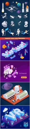 Isometric icons vector illustration, banner design template # 51