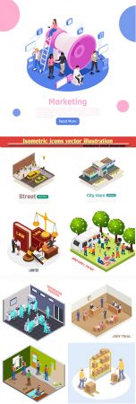 Isometric icons vector illustration, banner design template # 49
