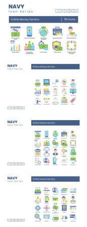 55 Online Money Service Icons | Navy Series