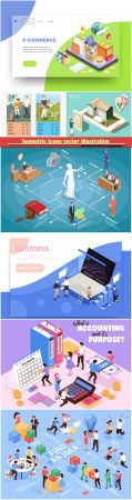 Isometric icons vector illustration, banner design template # 48
