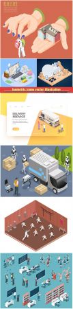 Isometric icons vector illustration, banner design template # 52