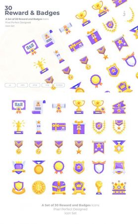 30 Reward &amp; Badges Vector Icons - Flat