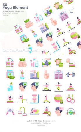 30 Yoga Element Vector Icons - Flat