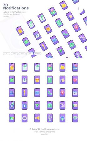 30 Notifications Vector Icons - Flat