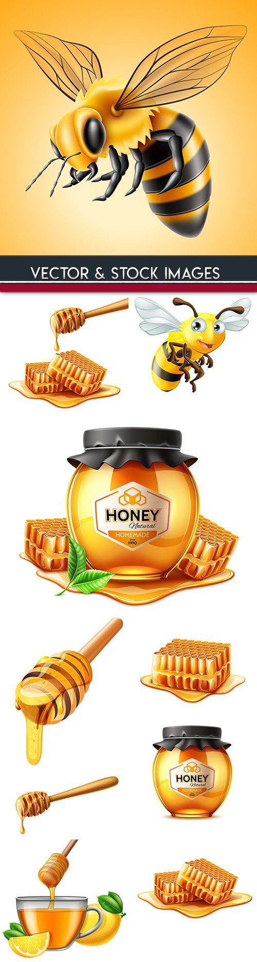 Download Bee And Natural Honey Useful Dessert 3d Illustration Softarchive