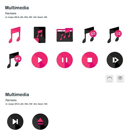 Multimedia Controls Flat Colored Vector Icons