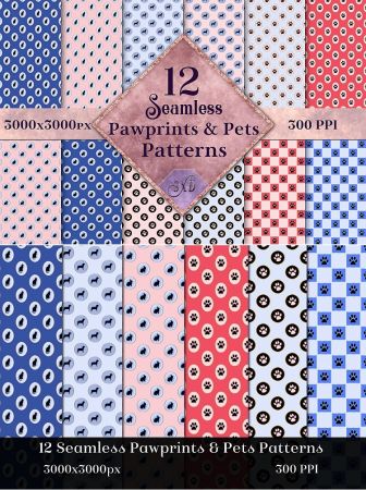 Seamless Pawprints & Pets Patterns   12 Images   289554
