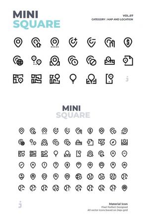Mini square - 60 Map and Location Vector Icons