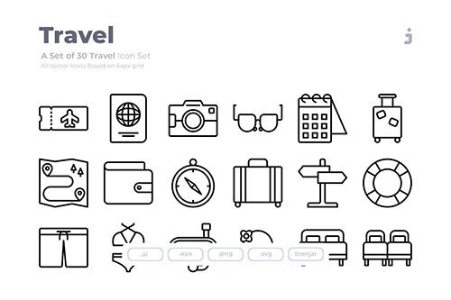 30 Travel Icons - Outliner