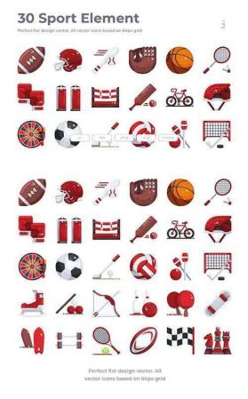 30 Sport Element Icons - Flat