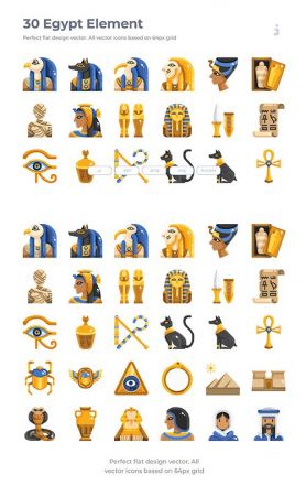 30 Egypt Element Vector Icons - Flat