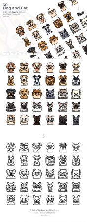30 Dog and Cat Vector Icons