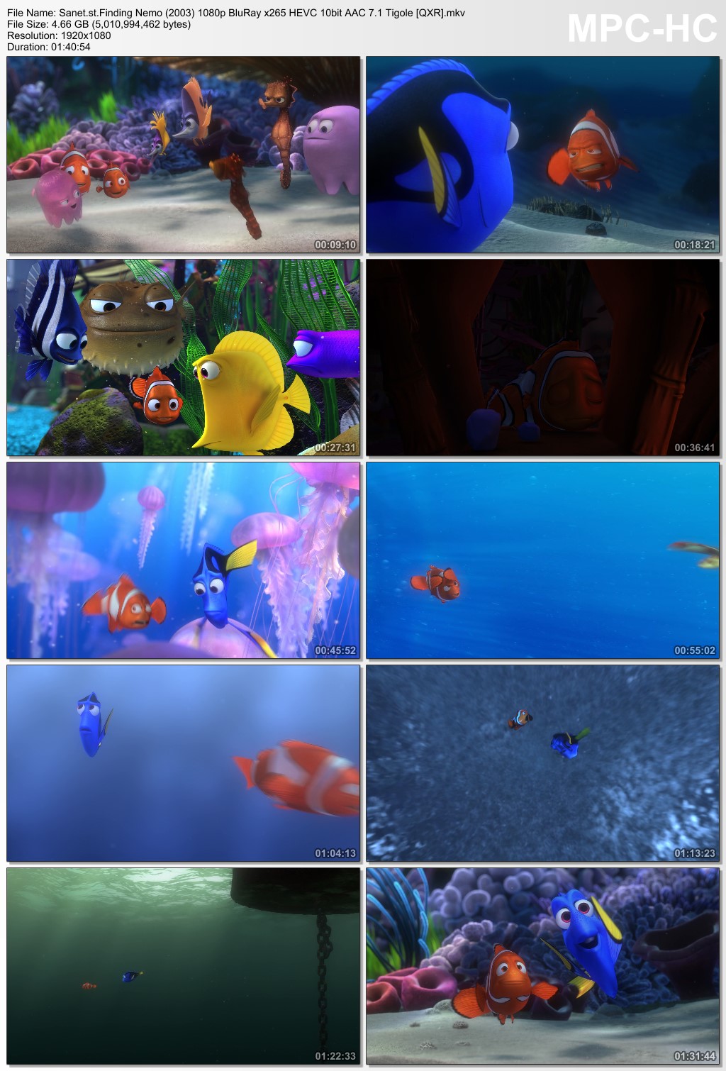 Finding Nemo 2003 1080p BluRay x265 HEVC 10bit AAC 7.1 Tigole QXR.