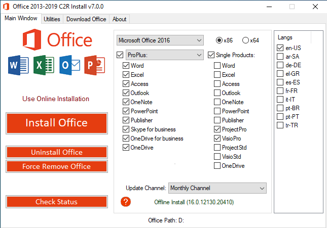Microsoft Office Professional Plus 2016-2019 Retail-VL Version 1910 (Build 12130.20410) (x86-x64) Multilanguage